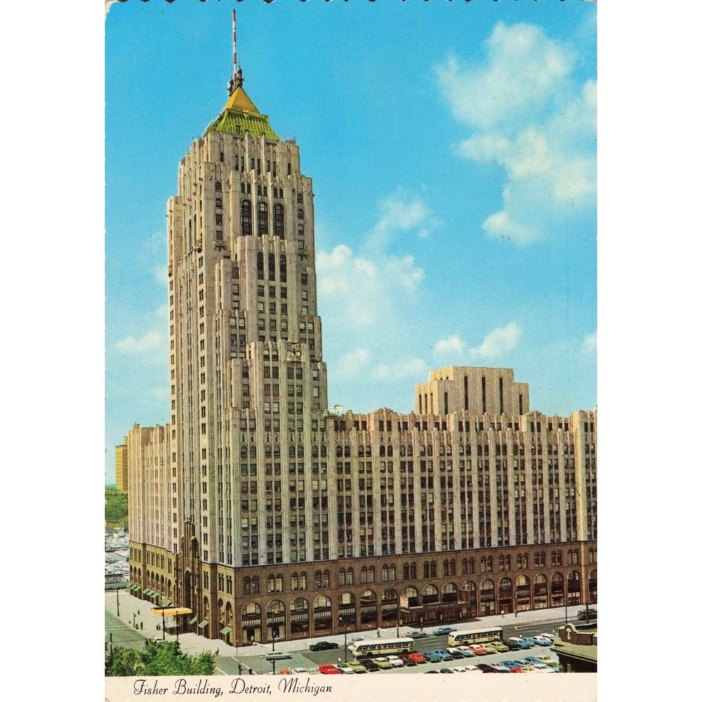 Vintage Fisher Building Detroit Michigan Postcard 1972 Postmark Dexter Press VG - Picture 1 of 2
